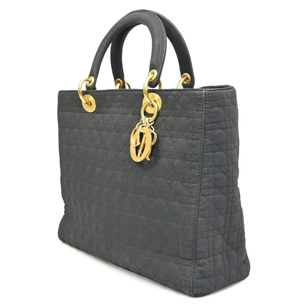 CHRISTIAN DIOR Logo Lady Cannage Hand Bag Nylon Leather Black GHW Italy 76ZA109 - Picture 2 of 16